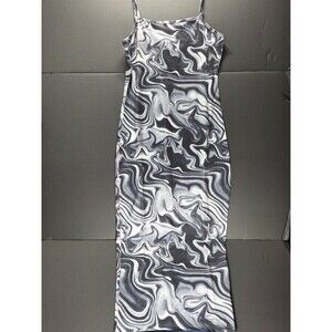Womans Long Bodycon Dress Grey/white/black Swirl Design Size Medium